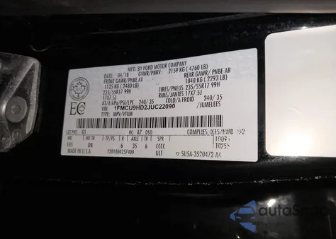 2018 Ford Escape Sel z USA, uszkodzony, nr VIN 1FMCU9HD2JUC22090